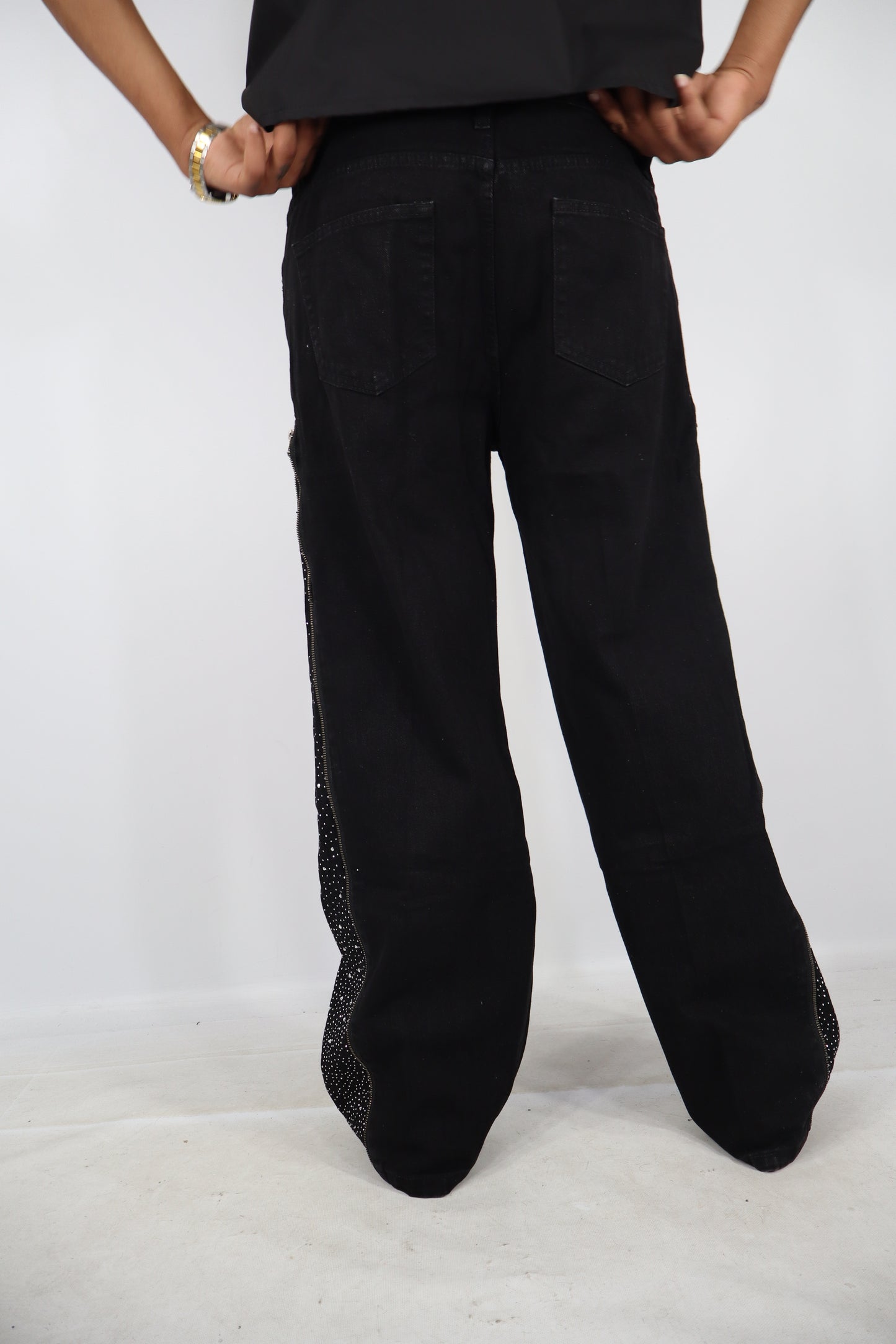 JEANS ZIP BRILLANTINI NERI