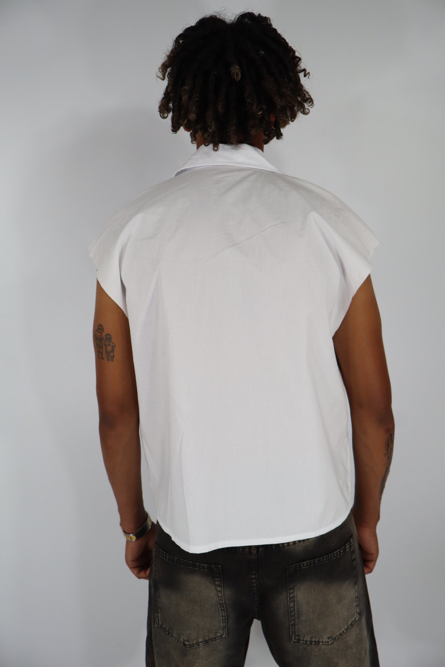 CAMICIA SMANICATA STRASS PERLE - BIANCO