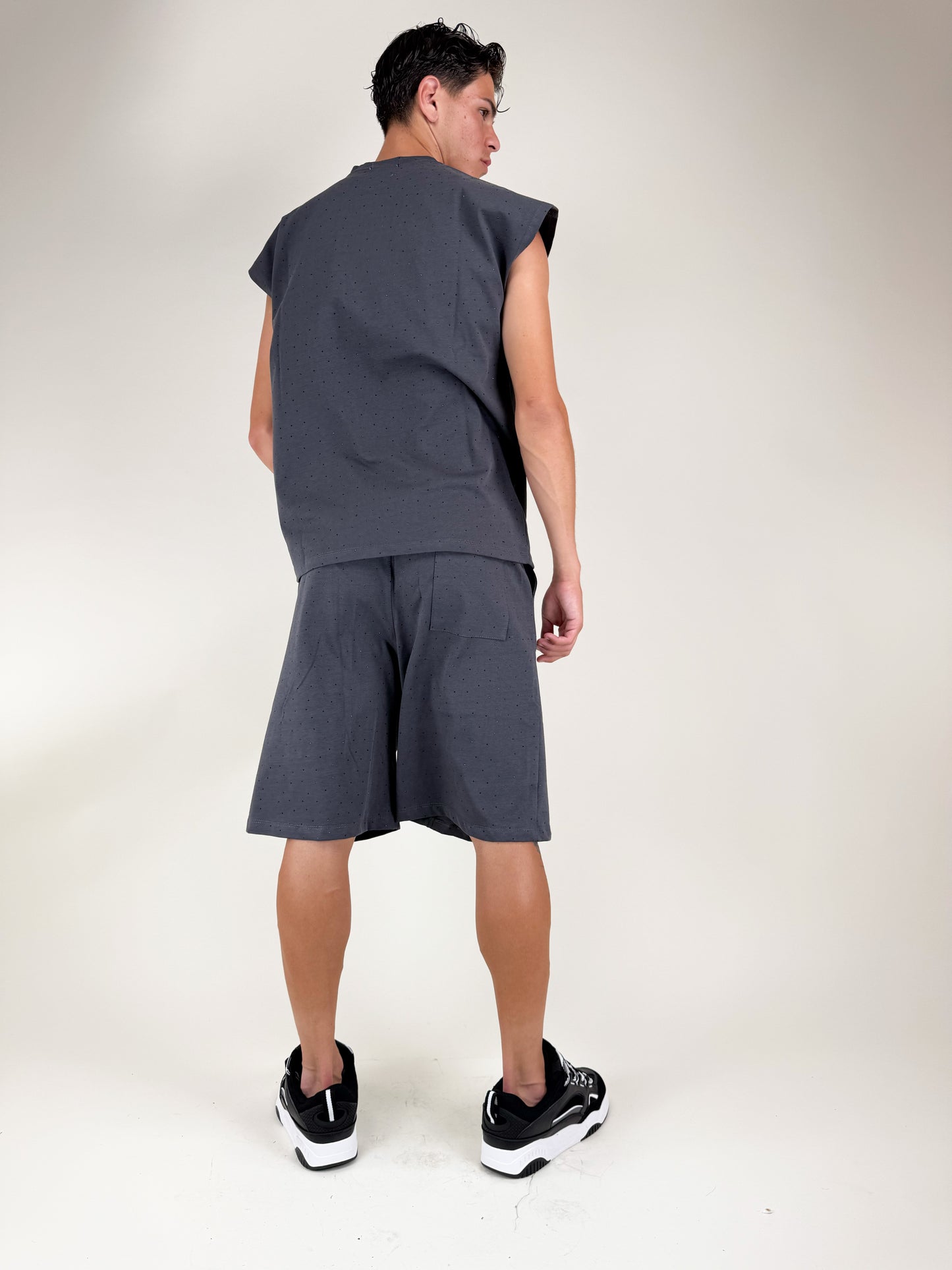 COORDINATO CROP GLITTER NERI