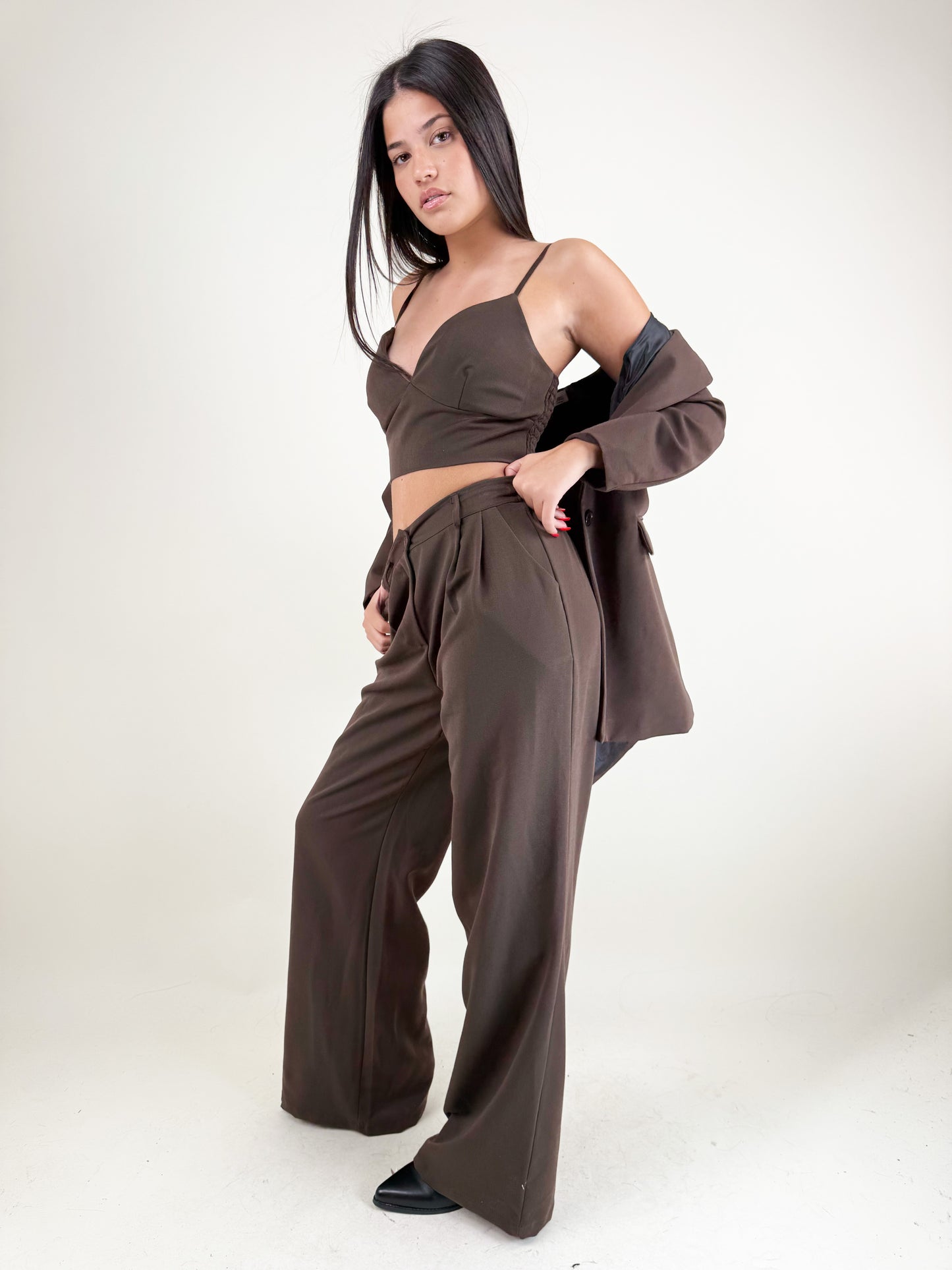COORDINATO OVERSIZE 3 PEZZI-MARRONE