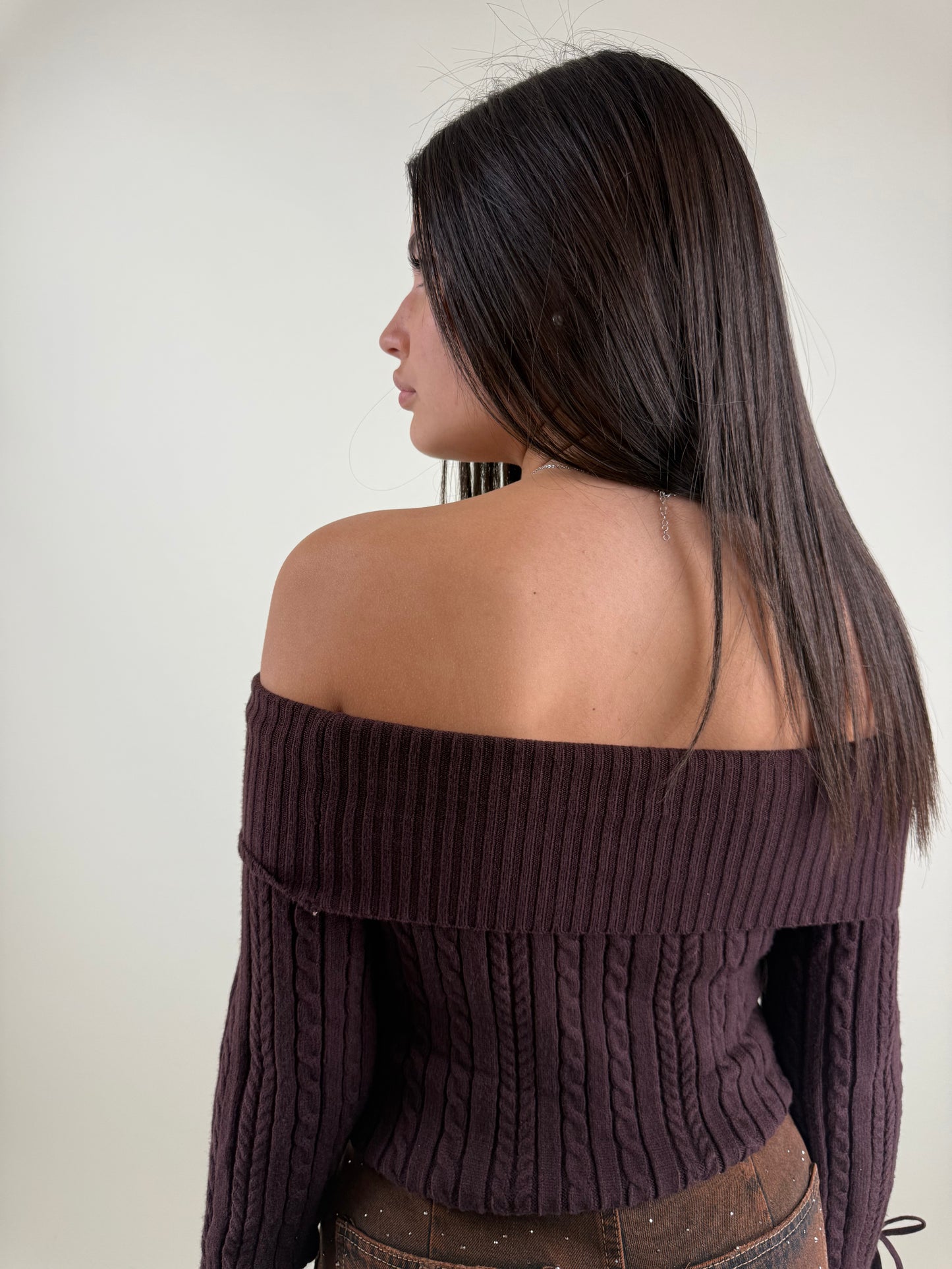 MAGLIONE TRECCE-MARRONE