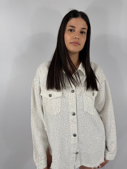 CAMICIA JEANS BRILLANTINI -BIANCA