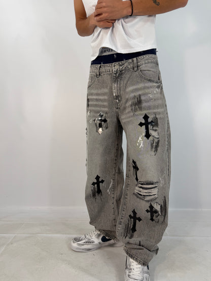 JEANS BAGGY STRAPPI CROCI