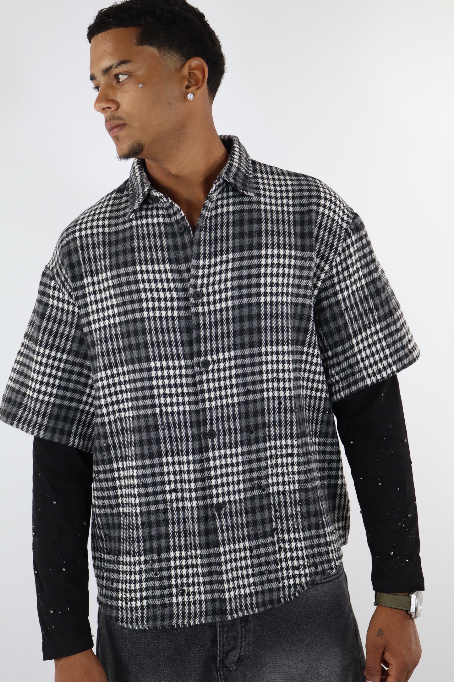 CAMICIA LAYERED QUADRI STRASS