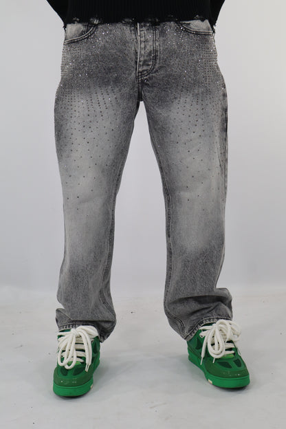 JEANS GRIGIO WASHED STRASS