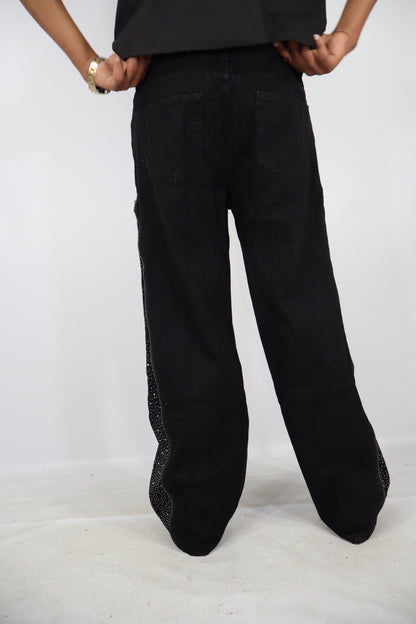 JEANS ZIP BRILLANTINI NERI