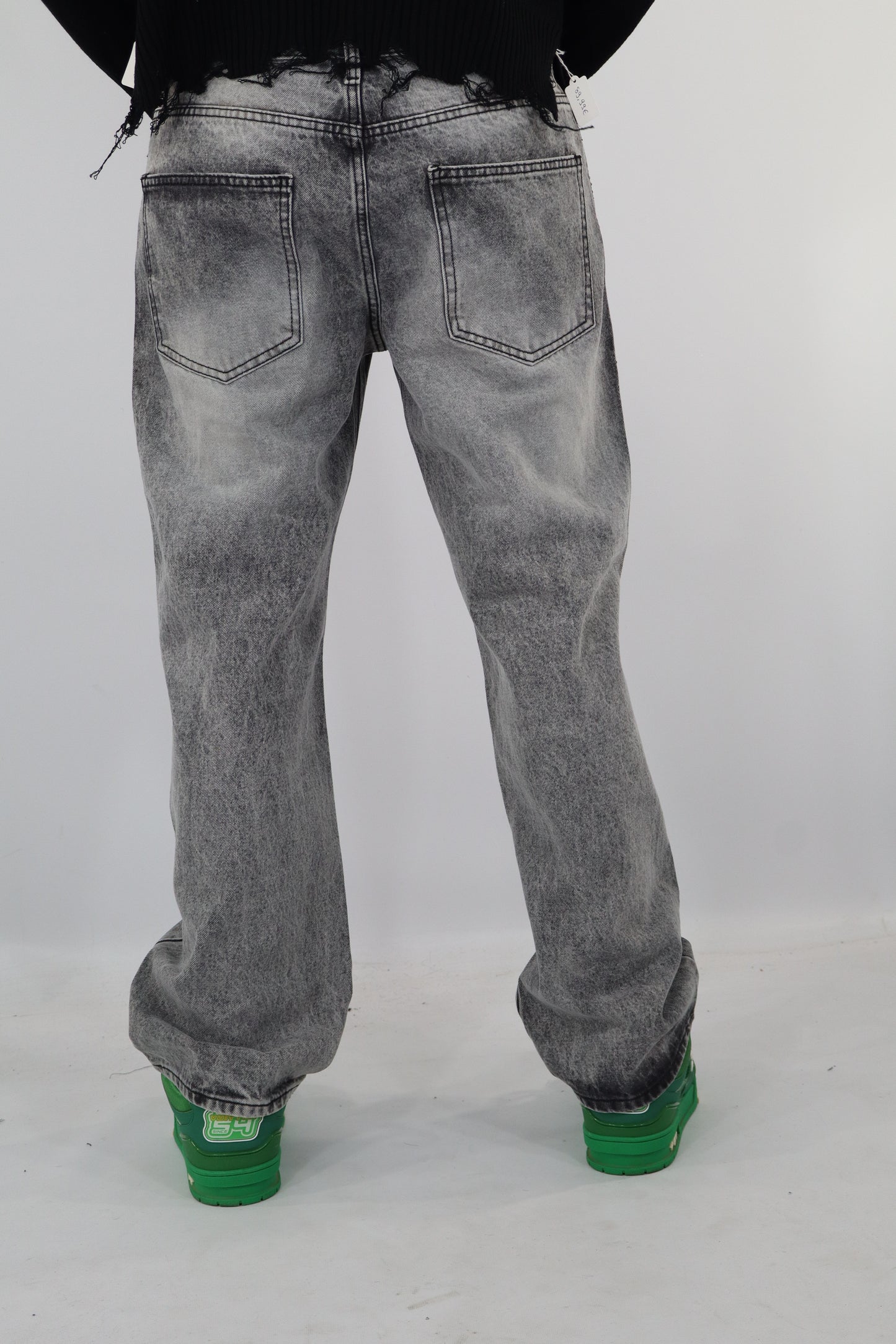 JEANS GRIGIO WASHED STRASS