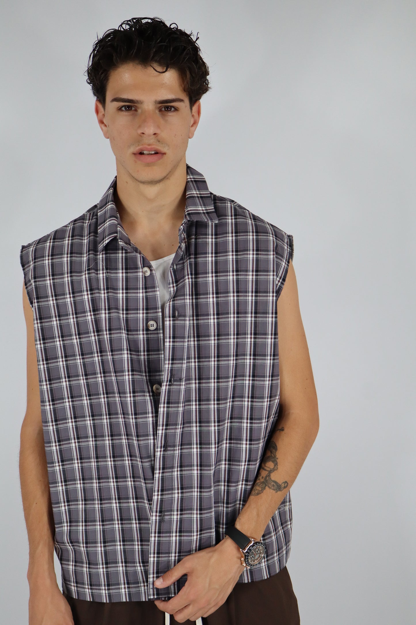 CAMICIA CANOTTA QUADRI BLU