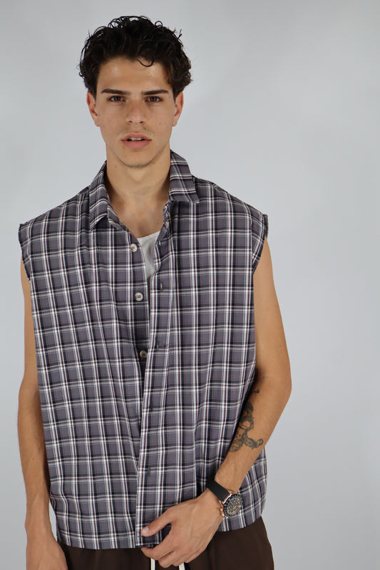 CAMICIA CANOTTA QUADRI BLU