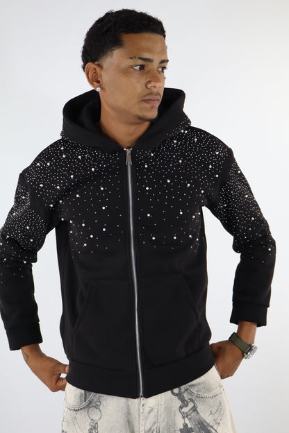 FELPA NERA ZIP STRASS