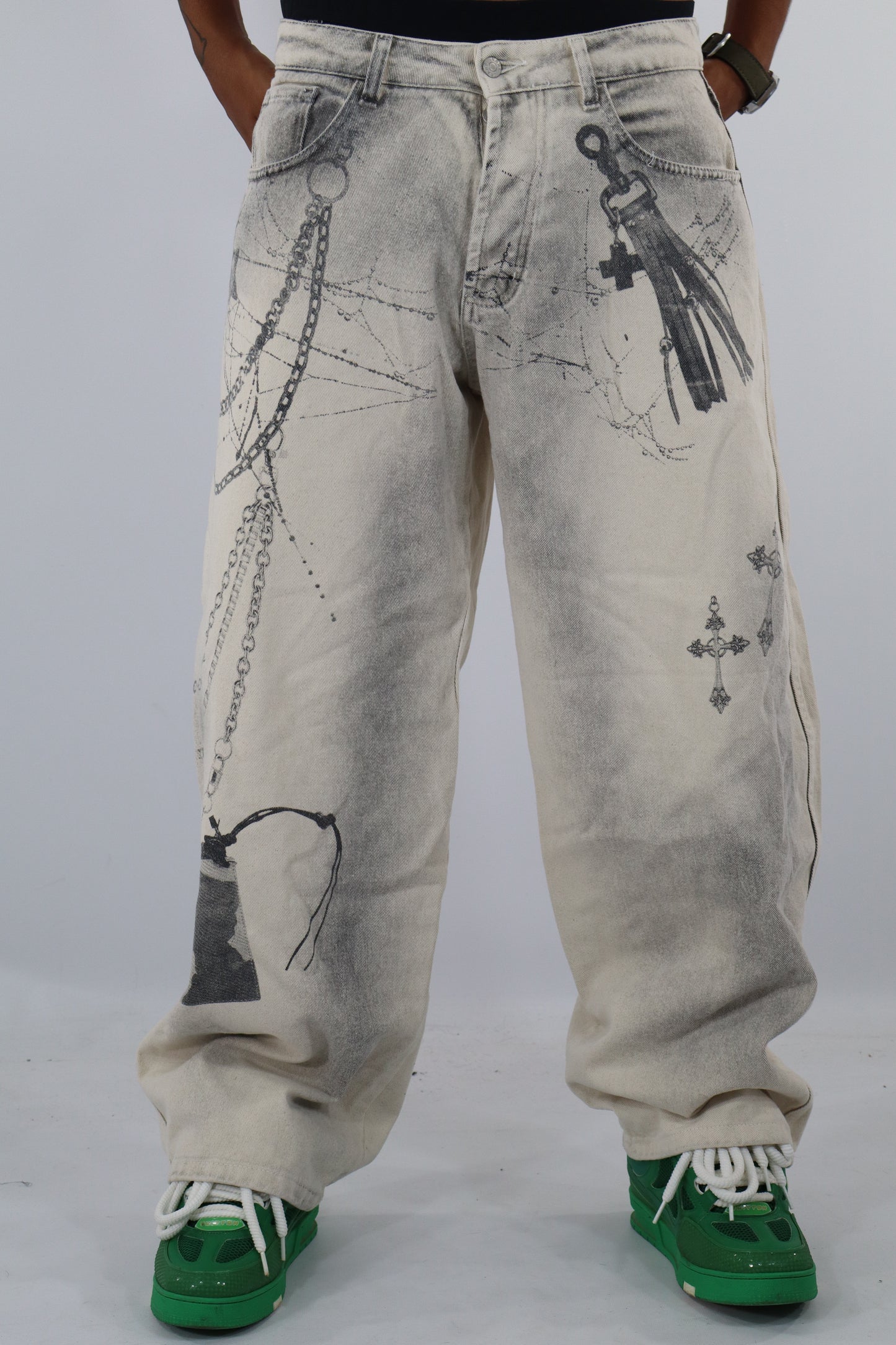 JEANS BAGGY BEIGE STAMPE