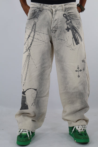 JEANS BAGGY BEIGE STAMPE