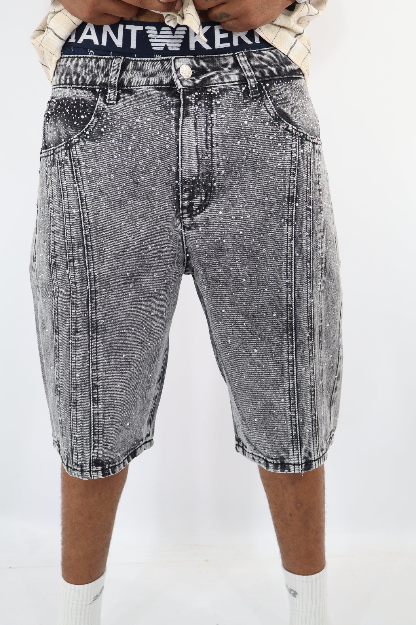 BERMUDA JEANS BRILLANTINI GRIGI