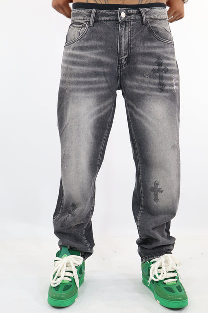 JEANS BAGGY CROCI STRASS