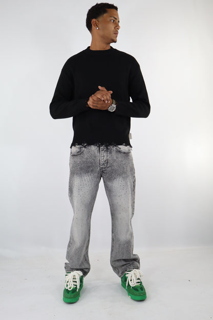 JEANS GRIGIO WASHED STRASS
