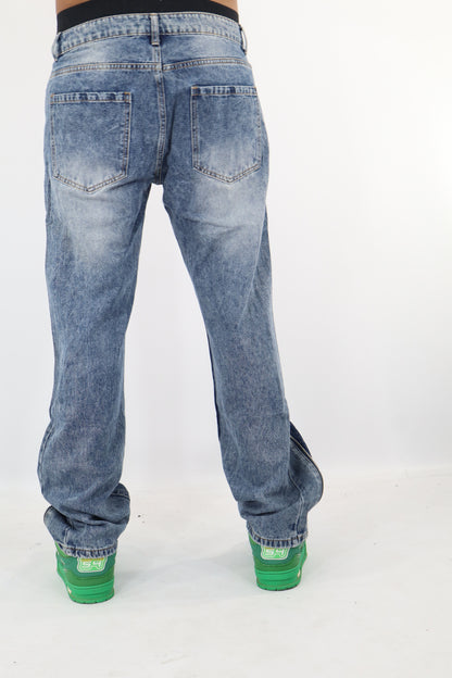 JEANS BAGGY ZIP PERLE STRASS
