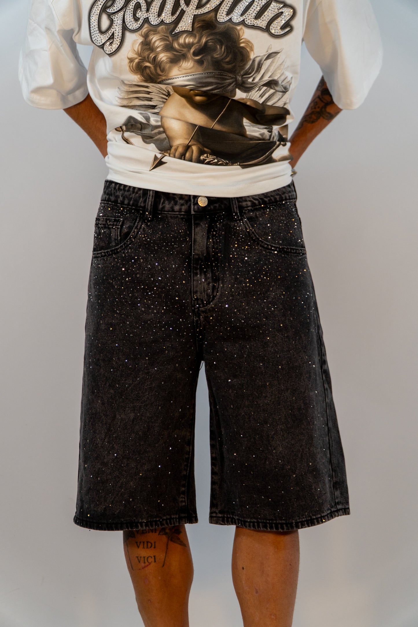 BERMUDA JEANS NERI BRILLANTINI