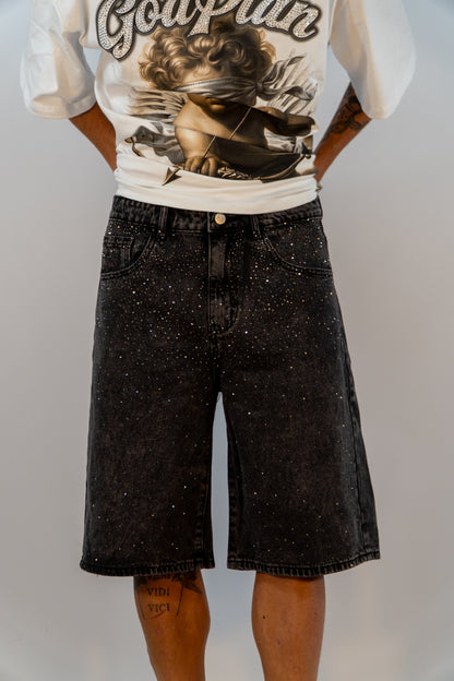 BERMUDA JEANS NERI BRILLANTINI