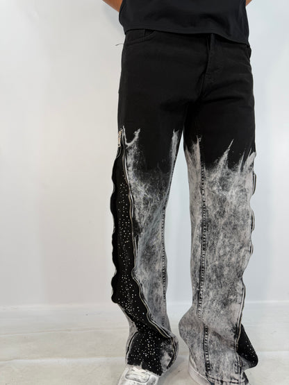 JEANS FLARE ZIP BRILLANTINI
