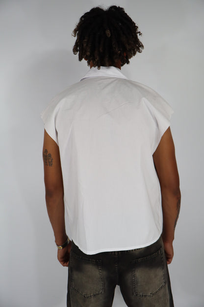 CAMICIA SMANICATA STRASS PERLE - BIANCO
