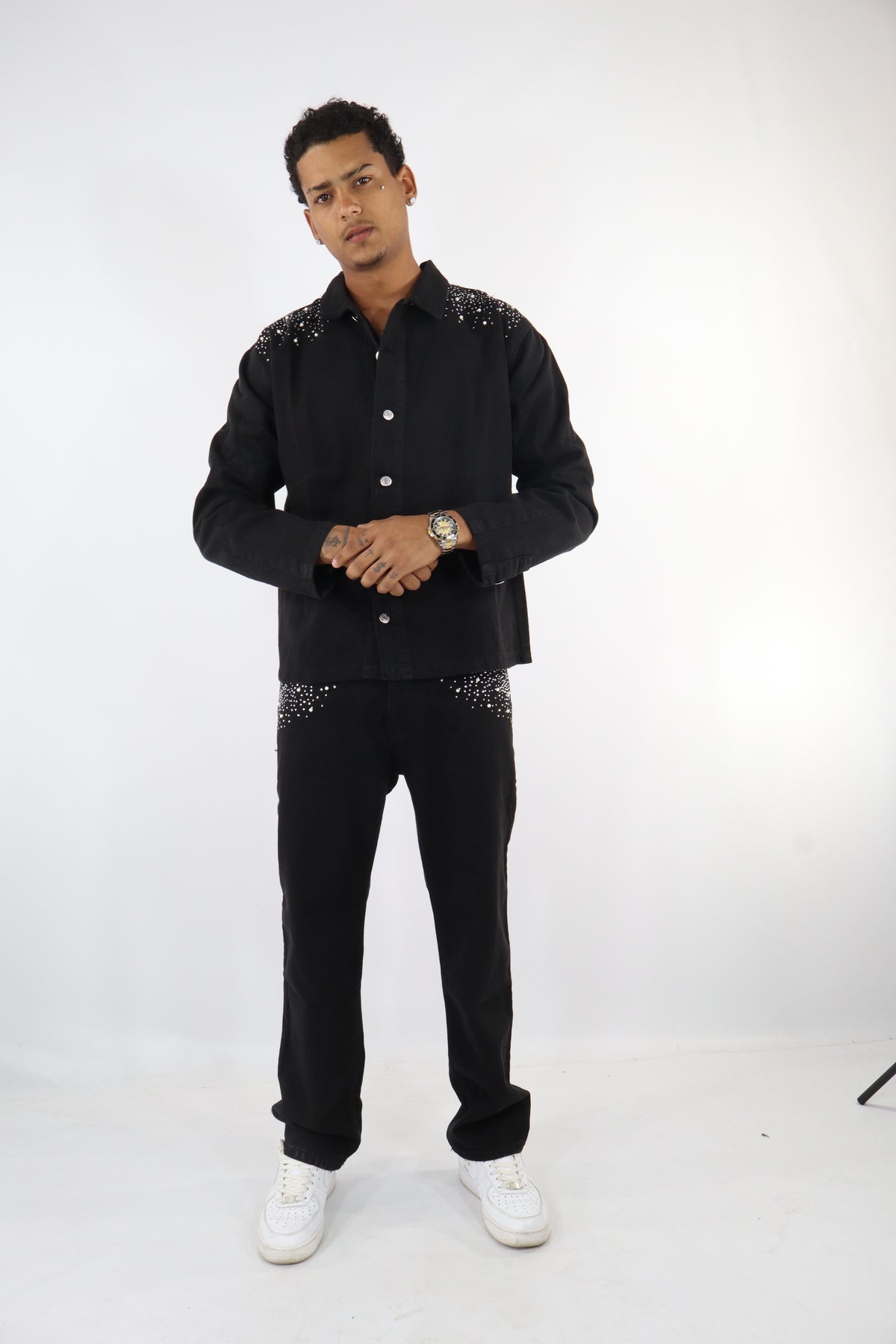 COORDINATO JEANS NERO BRILLANTINI