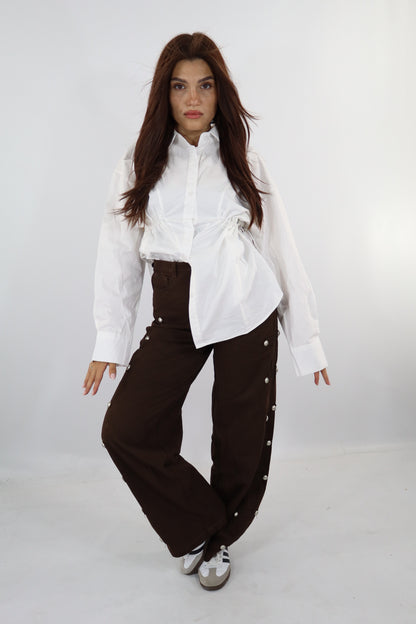 PANTALONI WIDE LEG BOTTONI