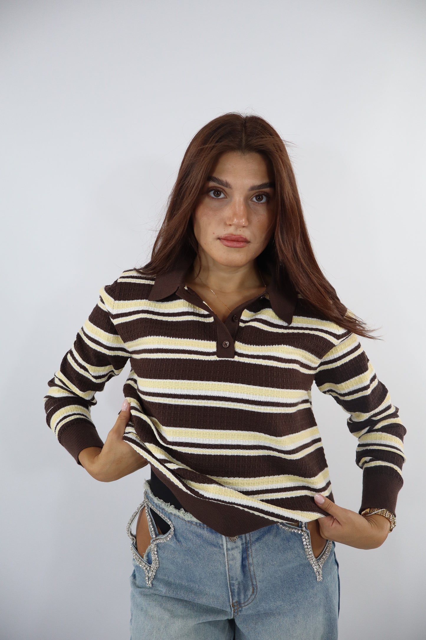 POLO A RIGHE MARRONE E CREMA