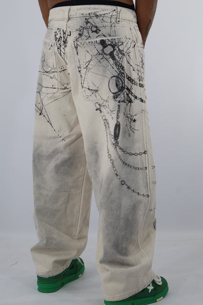 JEANS BAGGY BEIGE STAMPE