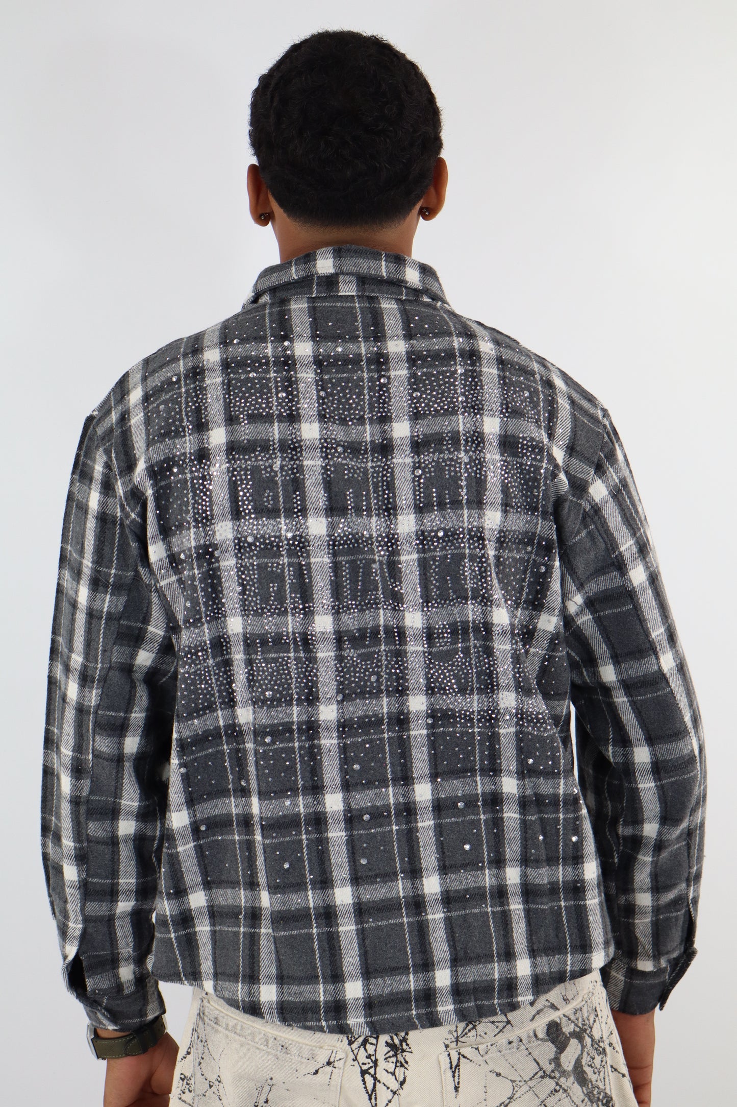CAMICIA QUADRI STRASS GRIGIO