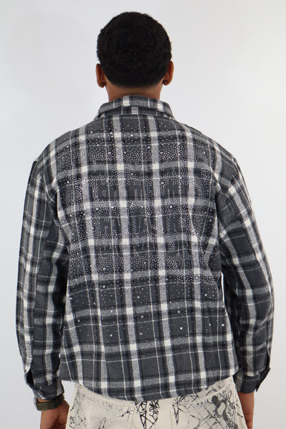 CAMICIA QUADRI STRASS GRIGIO