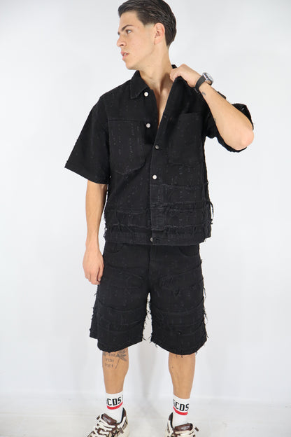 COORDINATO JEANS SFRANGIATO NERO