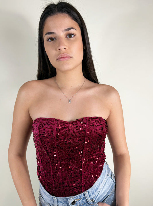 CORSETTO VELLUTO- ROSSO