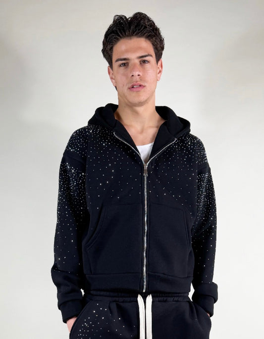FELPA ZIP BRILLANTINI -NERO