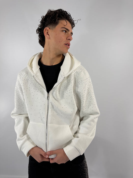 FELPA ZIP BRILLANTINI - BIANCO