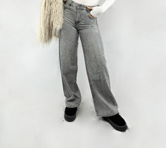 JEANS GLITTER-GRIGIO