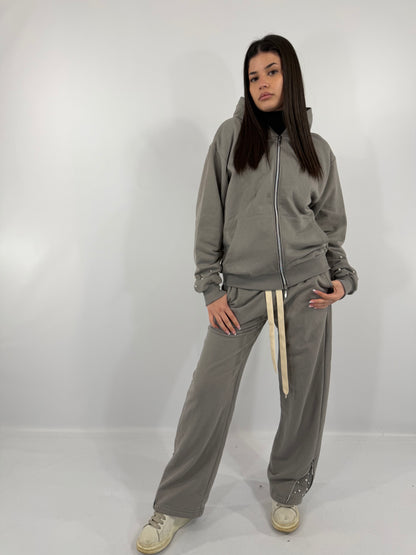 COORDINATO TUTA ZIP PERLE - GRIGIO