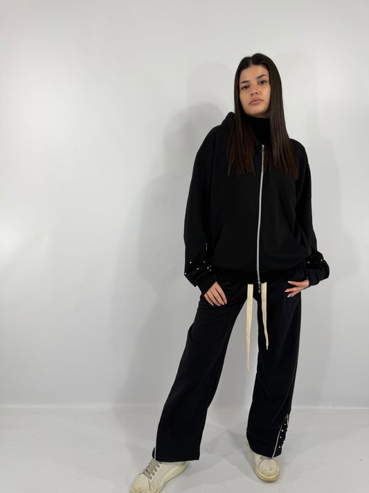 COORDINATO TUTA ZIP PERLE - NERO