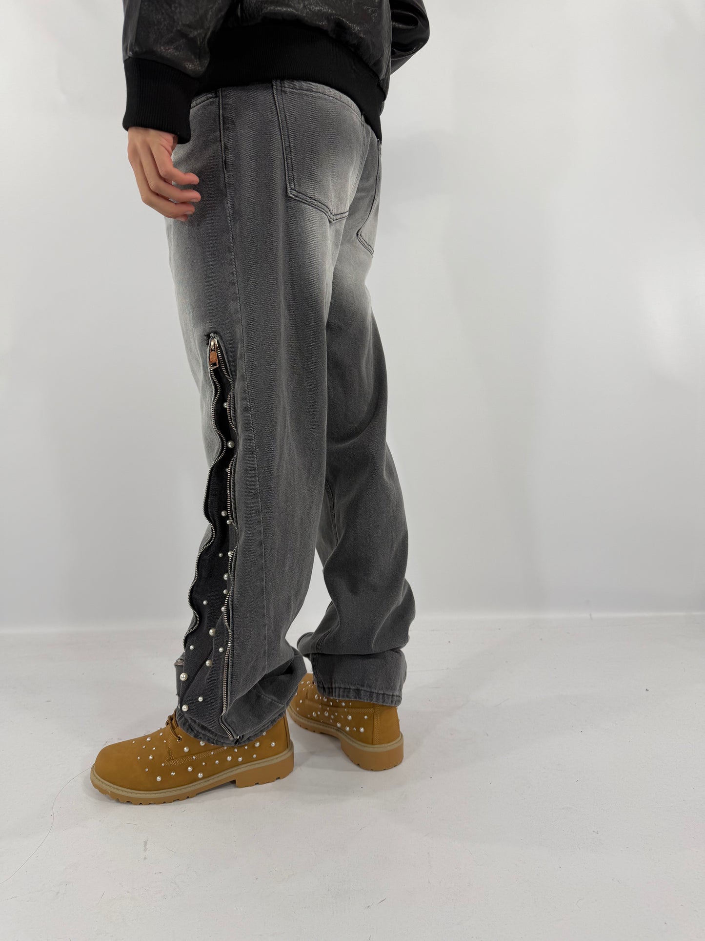 JEANS FLARE ZIP PERLE