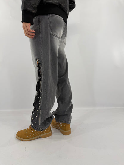 JEANS FLARE ZIP PERLE