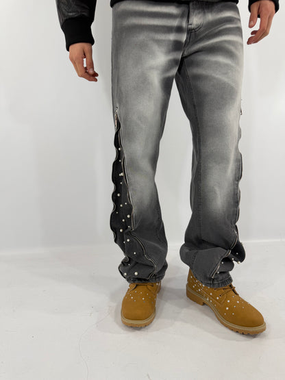 JEANS FLARE ZIP PERLE