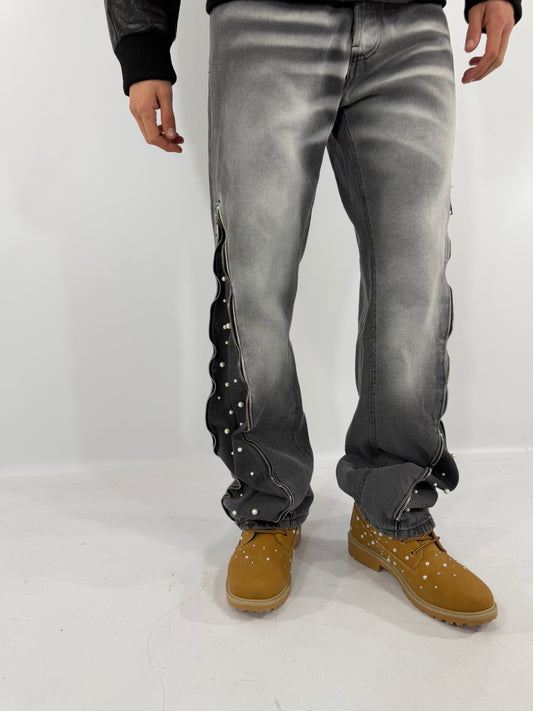 JEANS FLARE ZIP PERLE