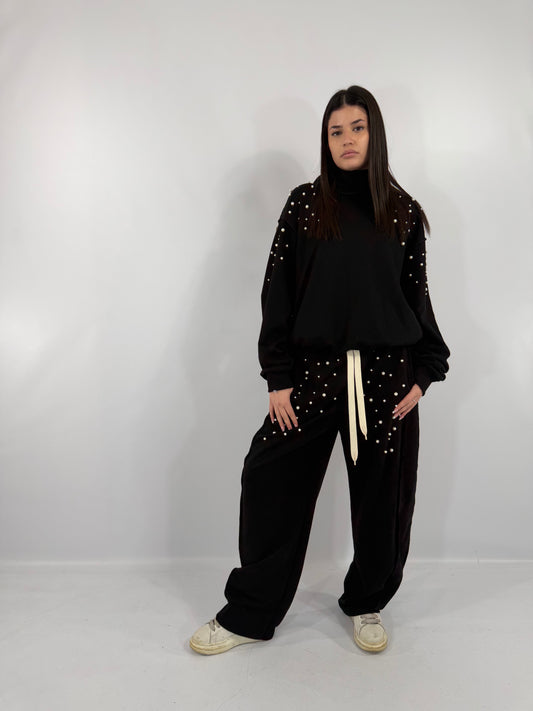 COORDINATO TUTA PERLE - NERO