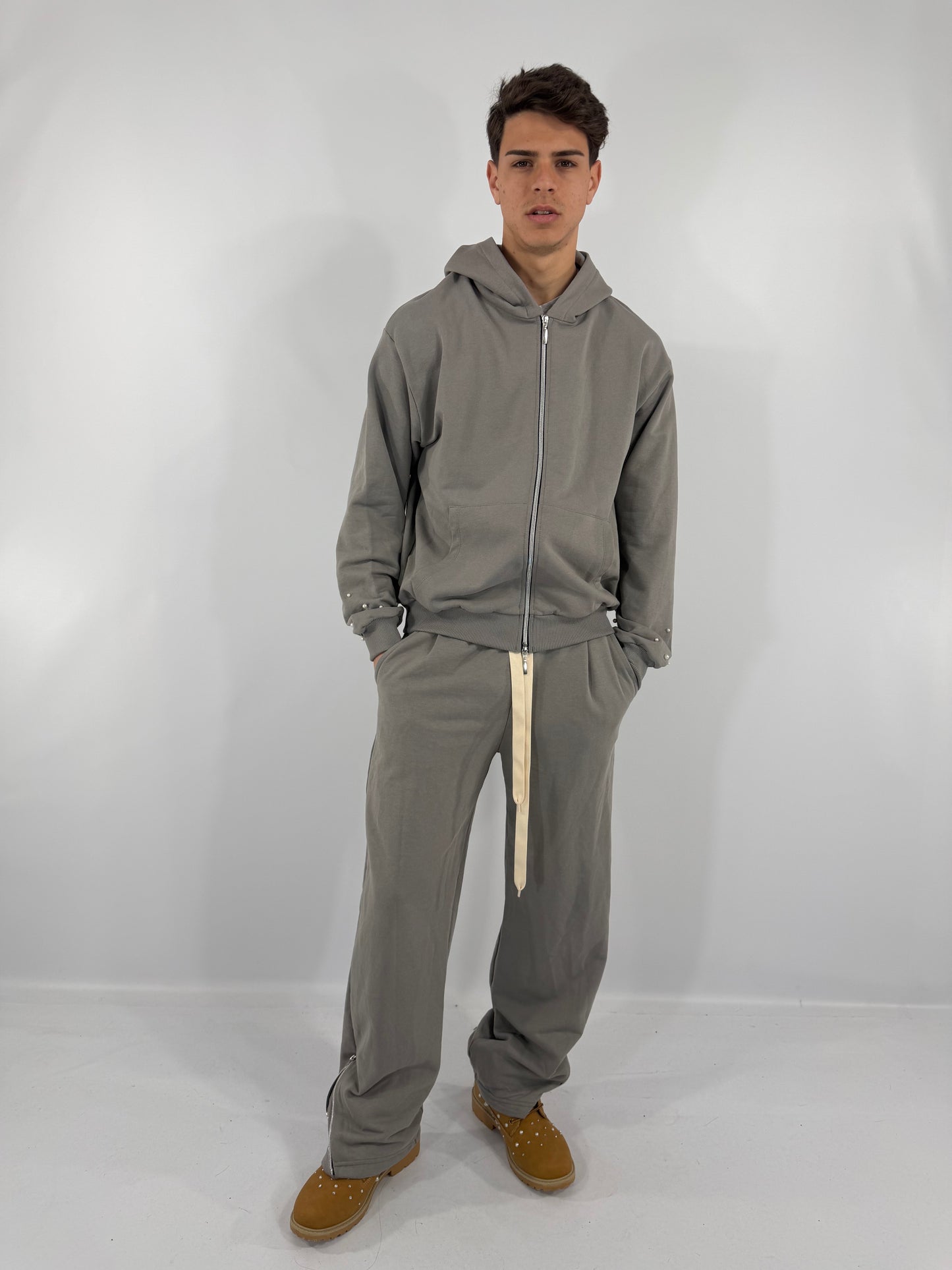 COORDINATO TUTA ZIP PERLE - GRIGIO