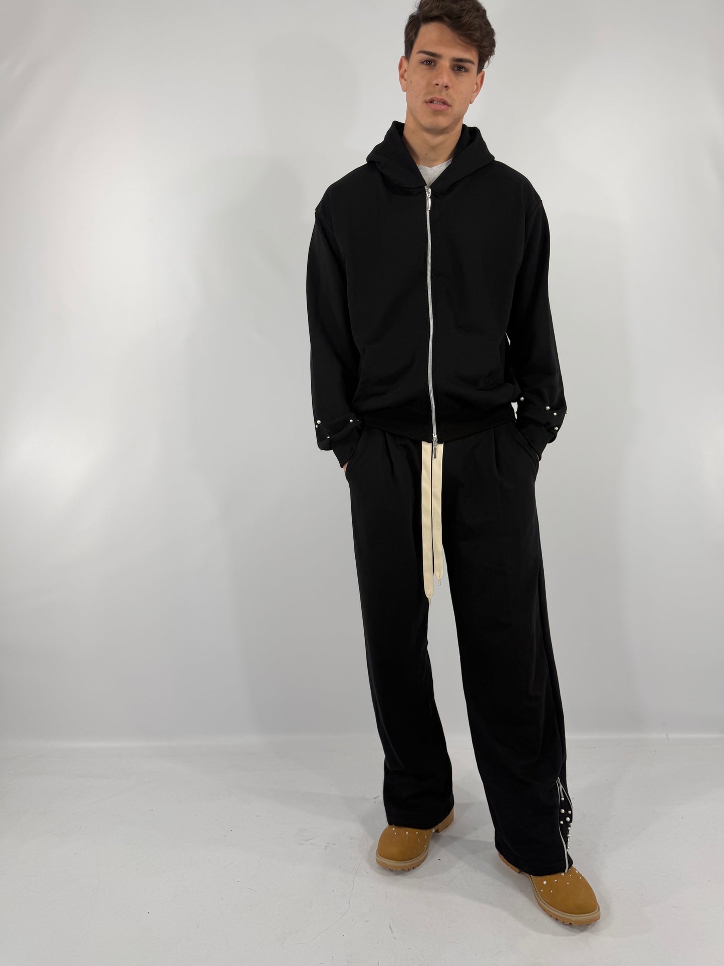 COORDINATO TUTA ZIP PERLE - NERO