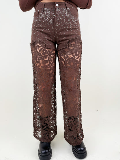 PANTALONI STRASS E PIZZO