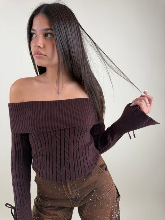 MAGLIONE TRECCE-MARRONE