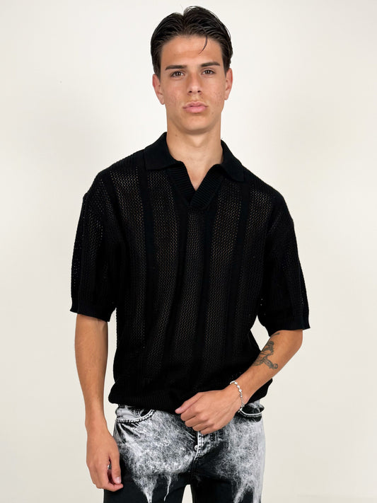 T-SHIRT POLO KNIT NERA